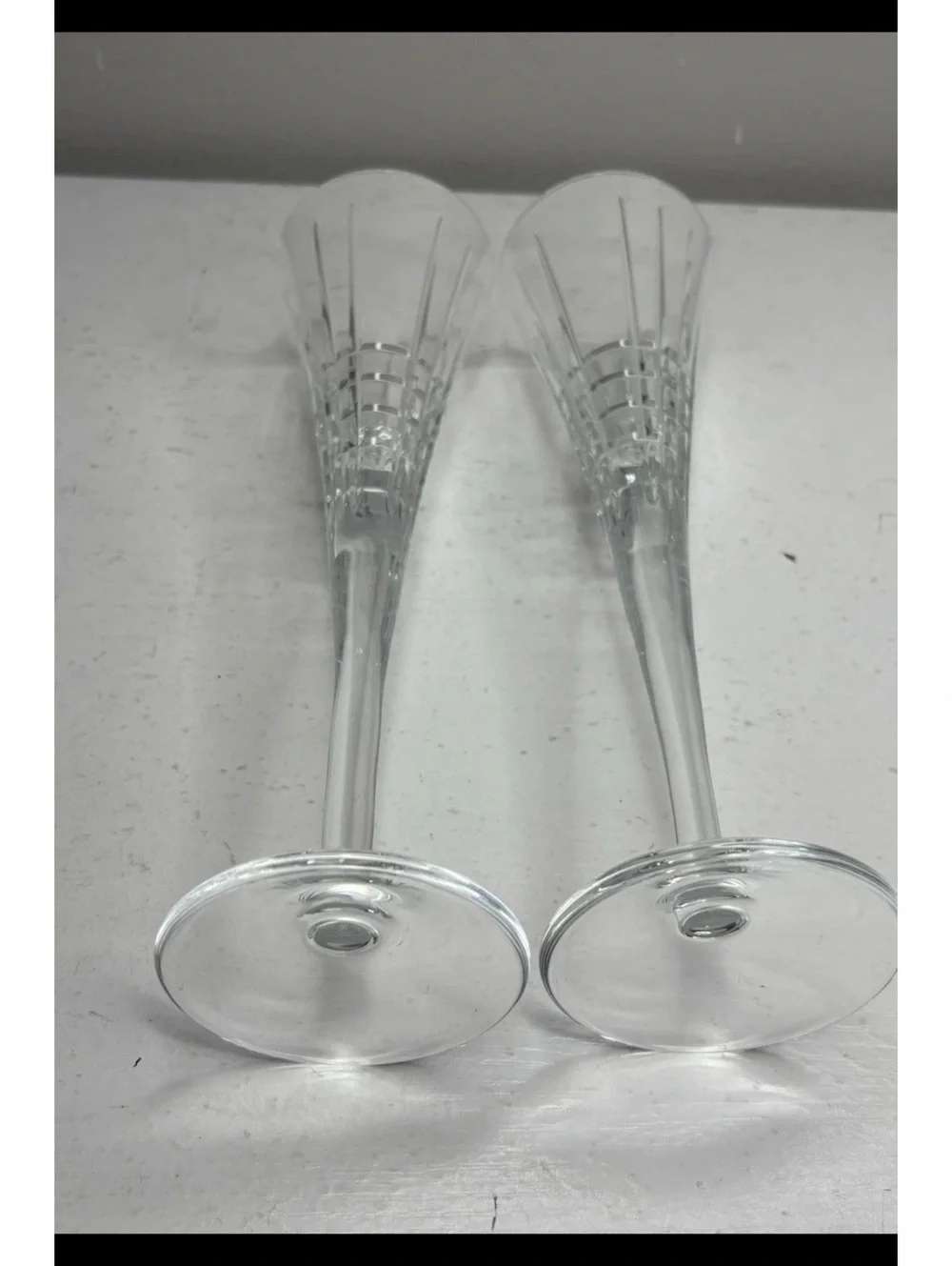 Tiffany & Co Crystal Trumpet Plaid Collection Champagne Toasting Flutes set of 2